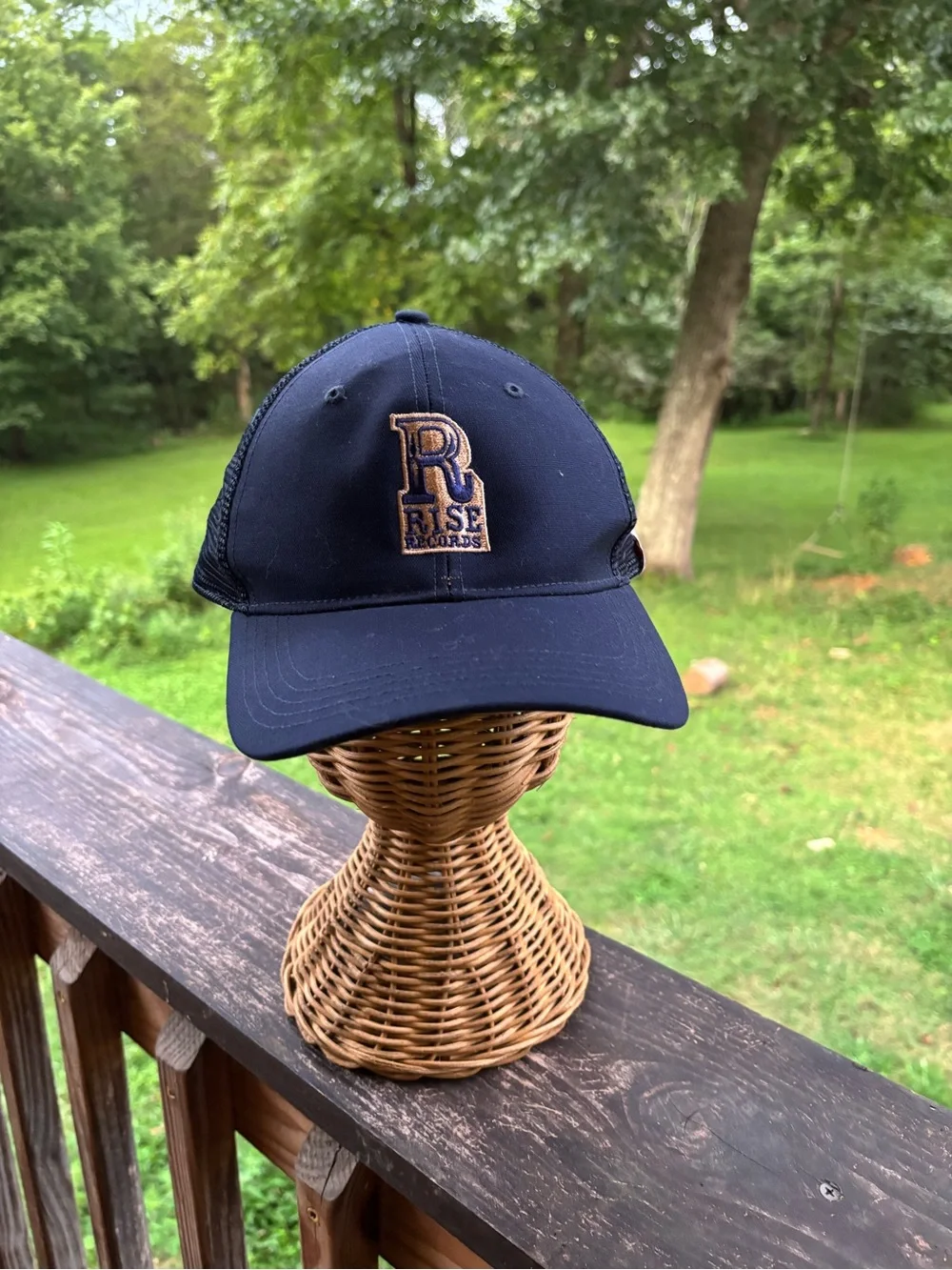Carhartt Rise Records Trucker Hat Navy Blue Mesh Back Embroidered Logo Cap Metal